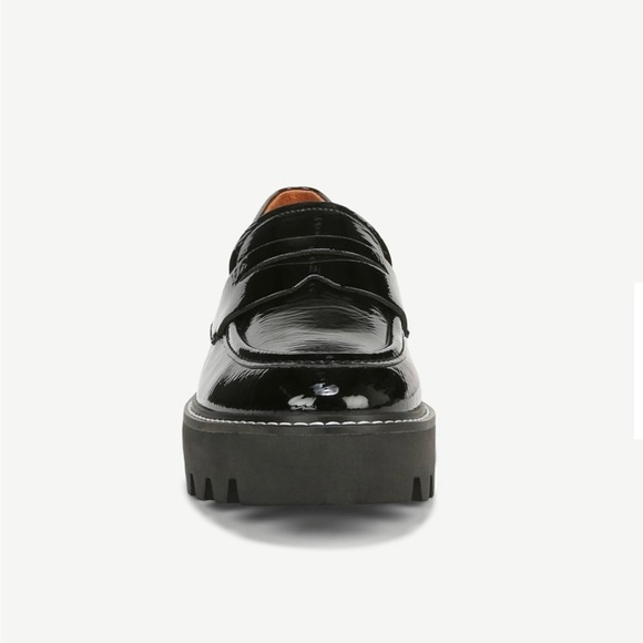 Franco Sarto NIB Balin Lug Sole Penny Loafer Black Crinkle Patent Leather SZ9 - Picture 5 of 11